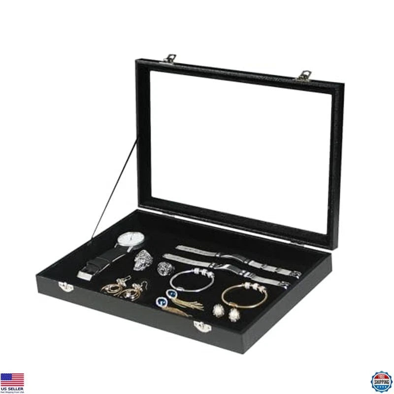 Black Velvet Jewelry Organizer Box with Lid for Necklaces, Bracelets, Rings | eBay