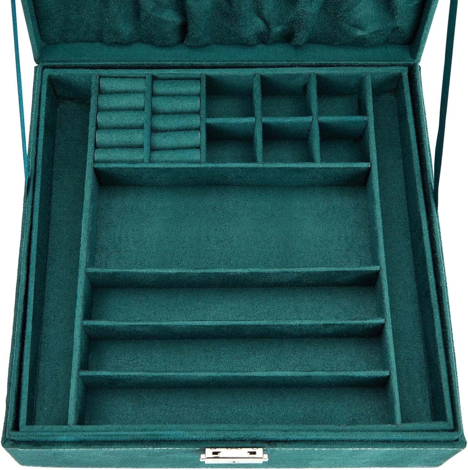Green Velvet Jewelry Box Organizer - Lockable 2 Tier Travel Case, Removable Tray | eBay