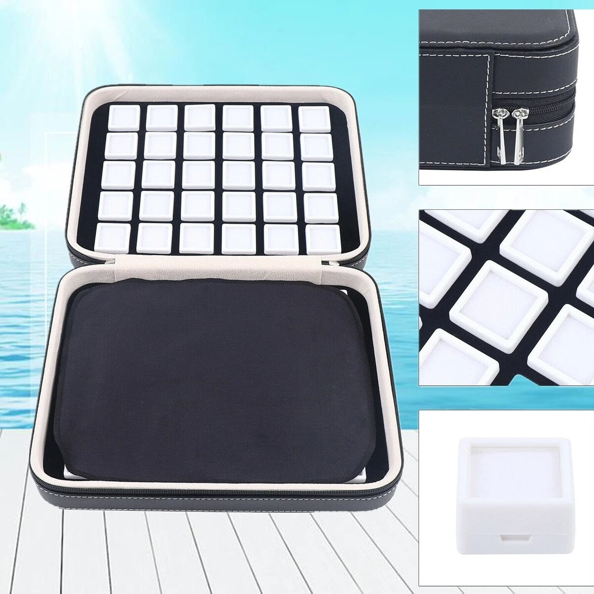 Jewelry Display Box Gemstone Jade Gem Organizer Earrings Storage Case 60 Grids | eBay