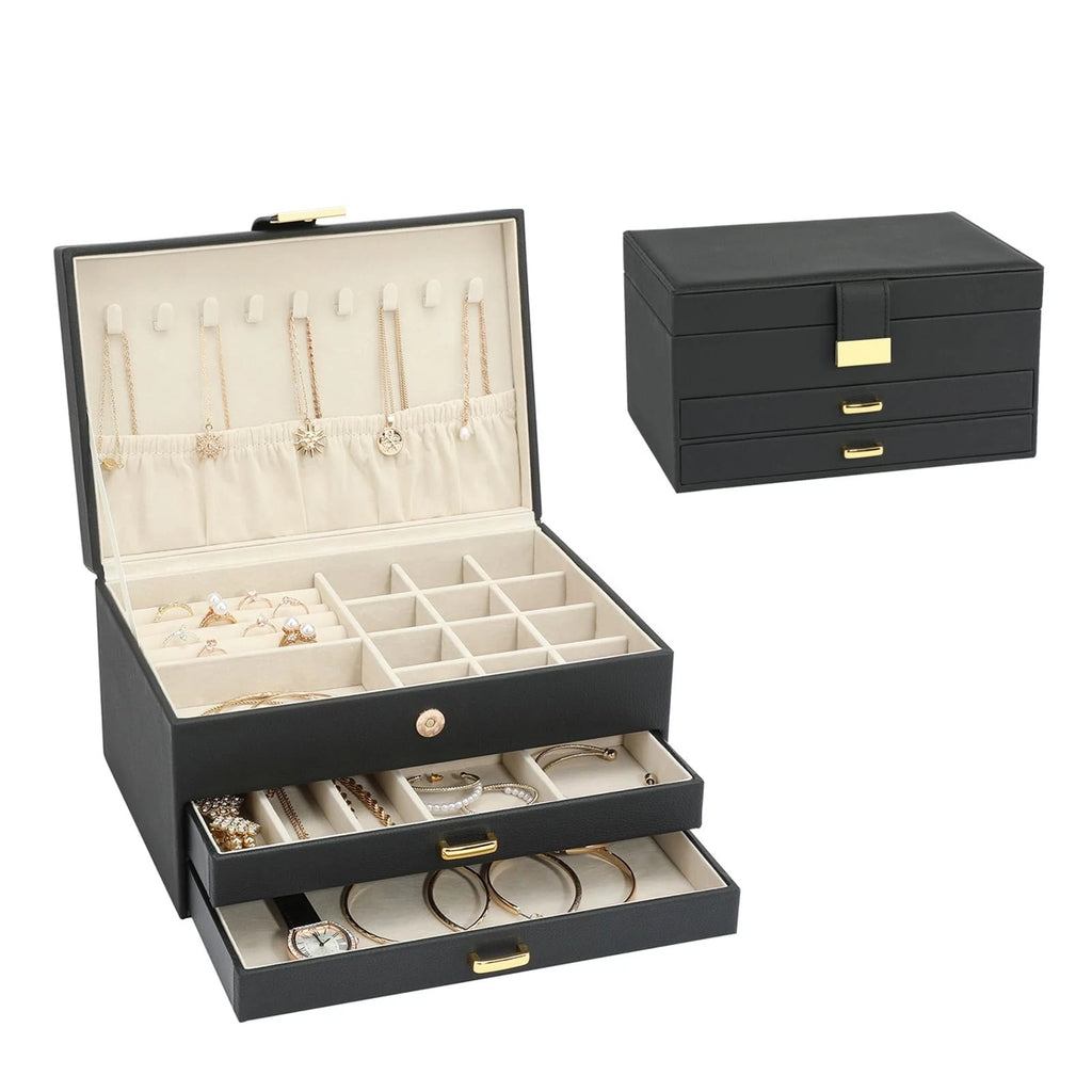 Jewelry Holder Organizer, Leather Jewelry Set Box with 2 Drawers, Jewelry Sto... | eBay