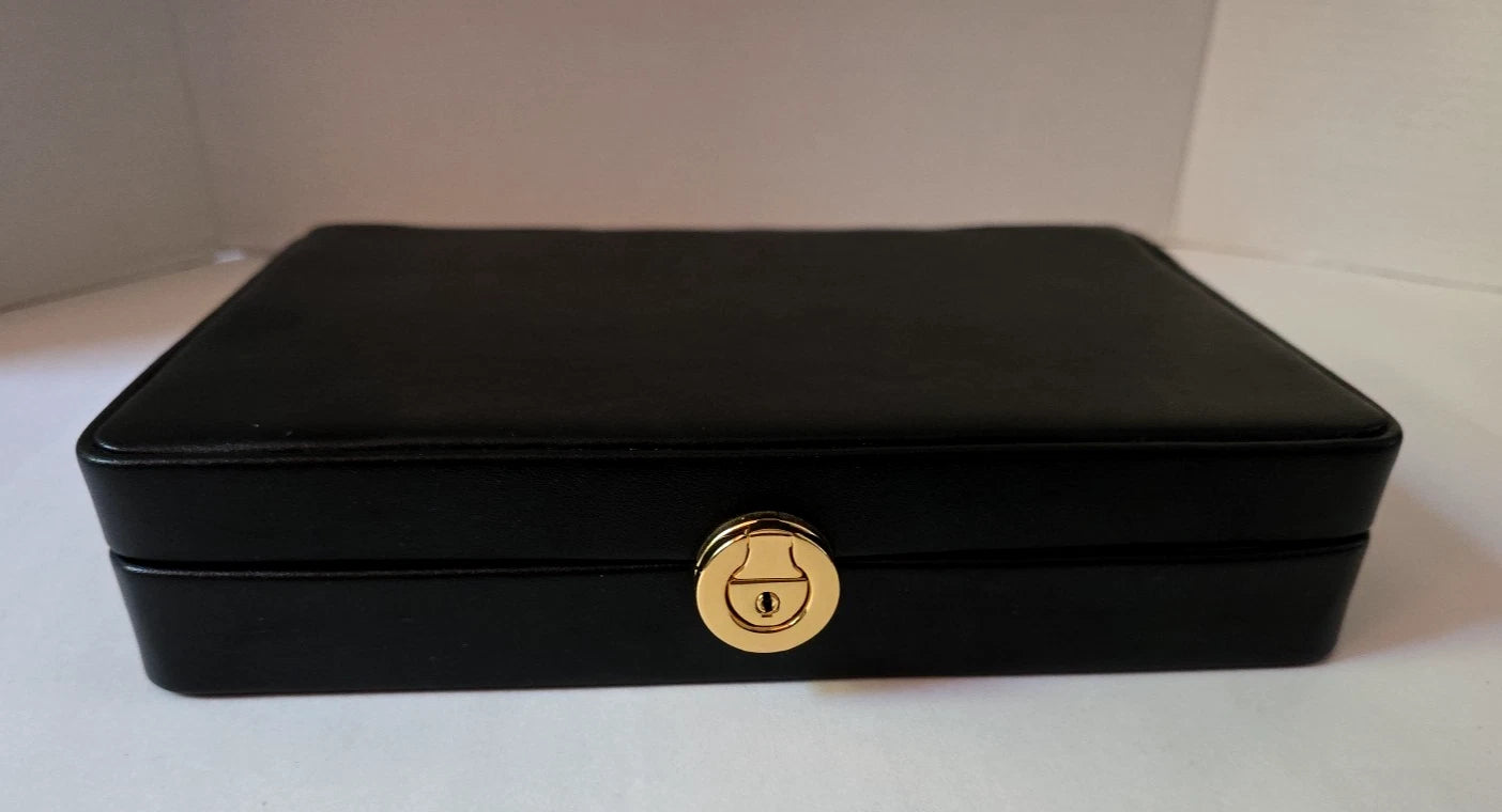 24 Grid Jewelry Box w/ Mirror Pouch & Key Attached Black Padded Top & Gold Clasp | eBay