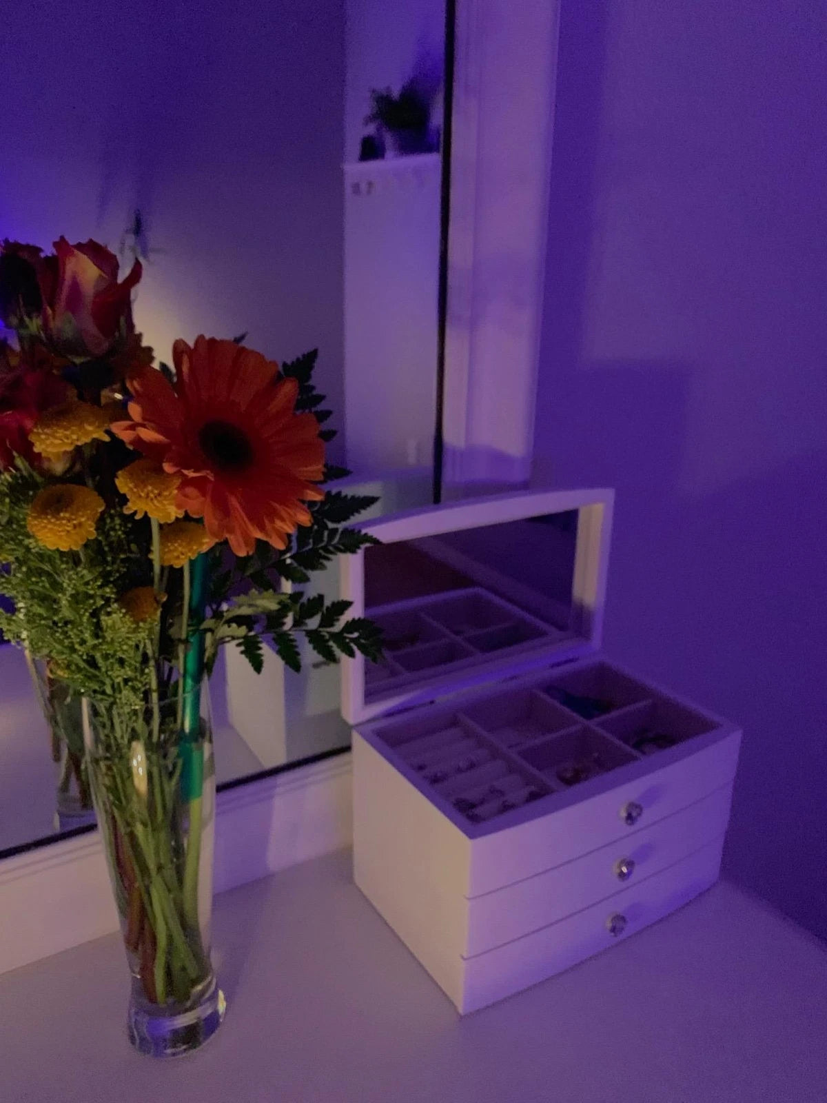 Jewelry Box Wooden Case 3 Layer Organizer with Large Mirror White | eBay