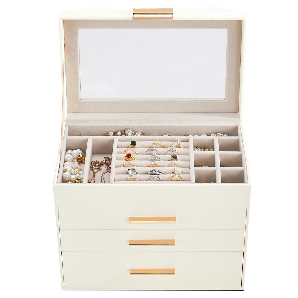 Deluxe 2-Drawer Jewelry Box with Clear Top View – White&Pink Velvet Storage Case | eBay