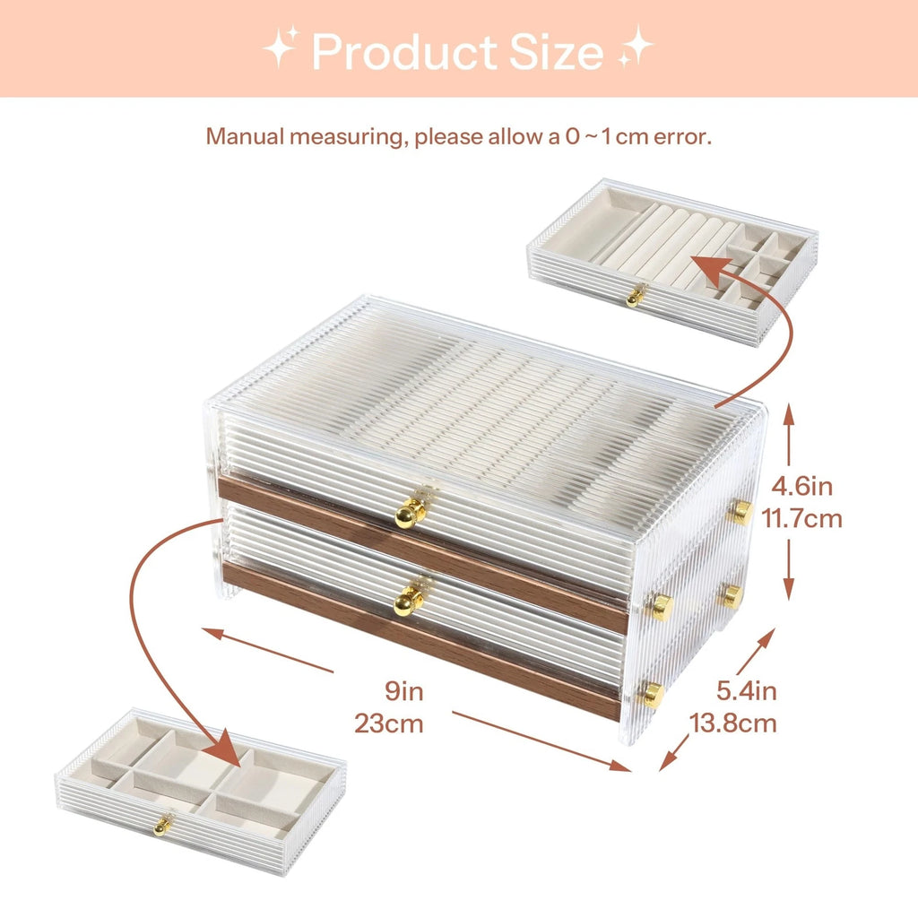Elegant 2-Layer Walnut Jewelry Box with Acrylic Glass Lid - Solid Wood Jewelr... | eBay