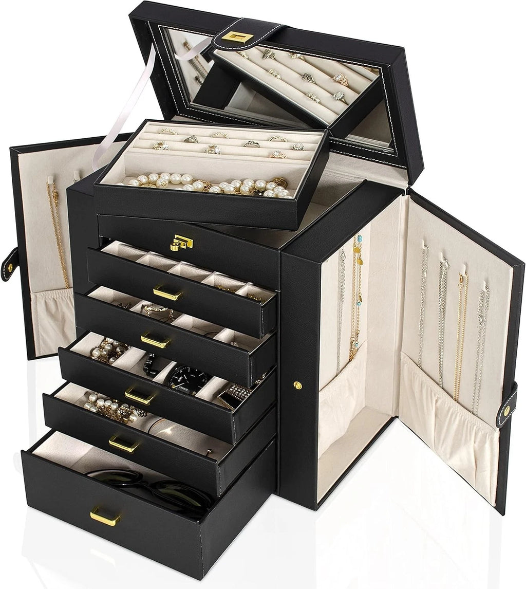 Luxurious Lockable Jewelry Organizer - 36 Compartment Faux Leather Storage Case | eBay