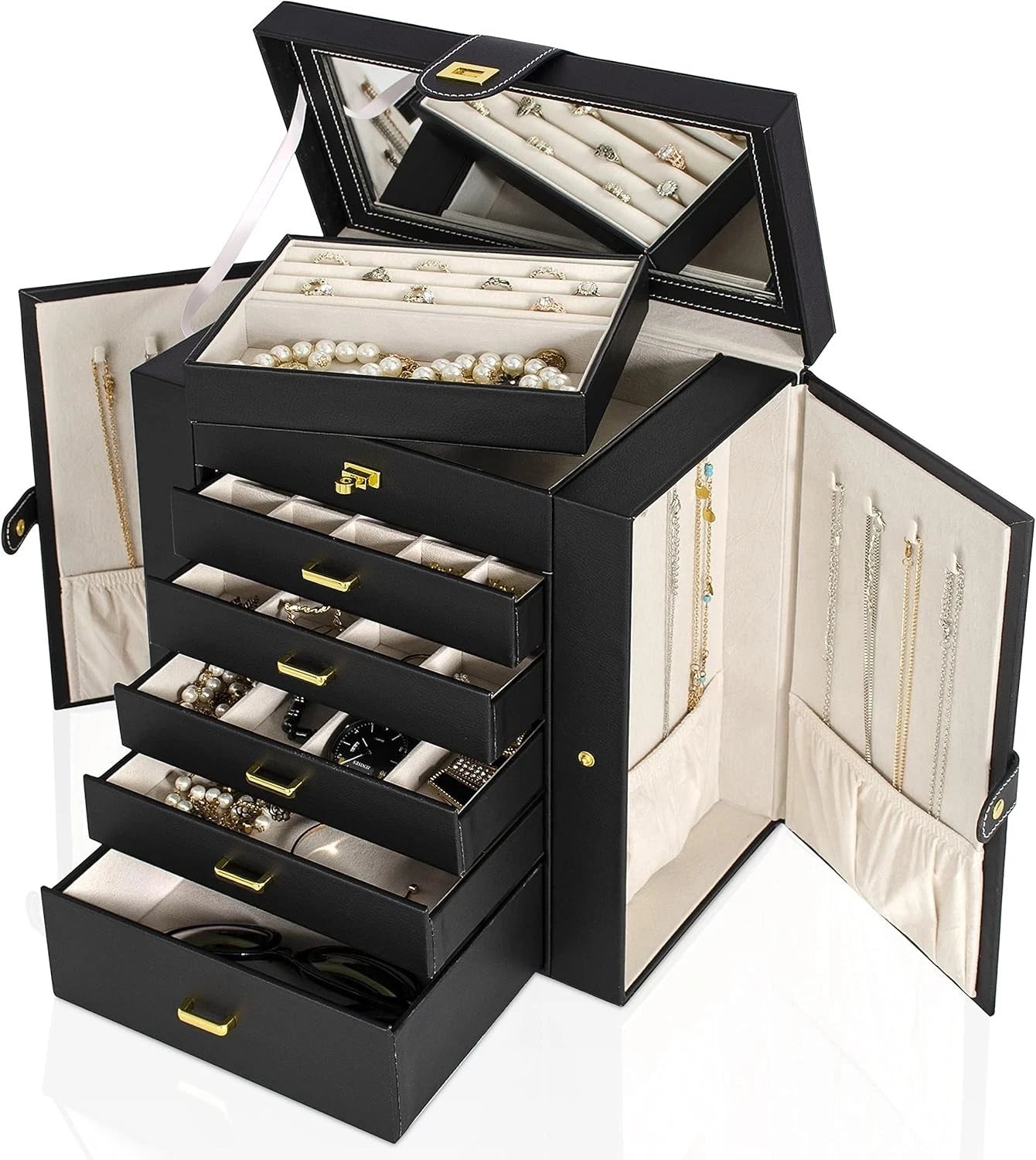 Luxurious Lockable Jewelry Organizer - 36 Compartment Faux Leather Storage Case | eBay