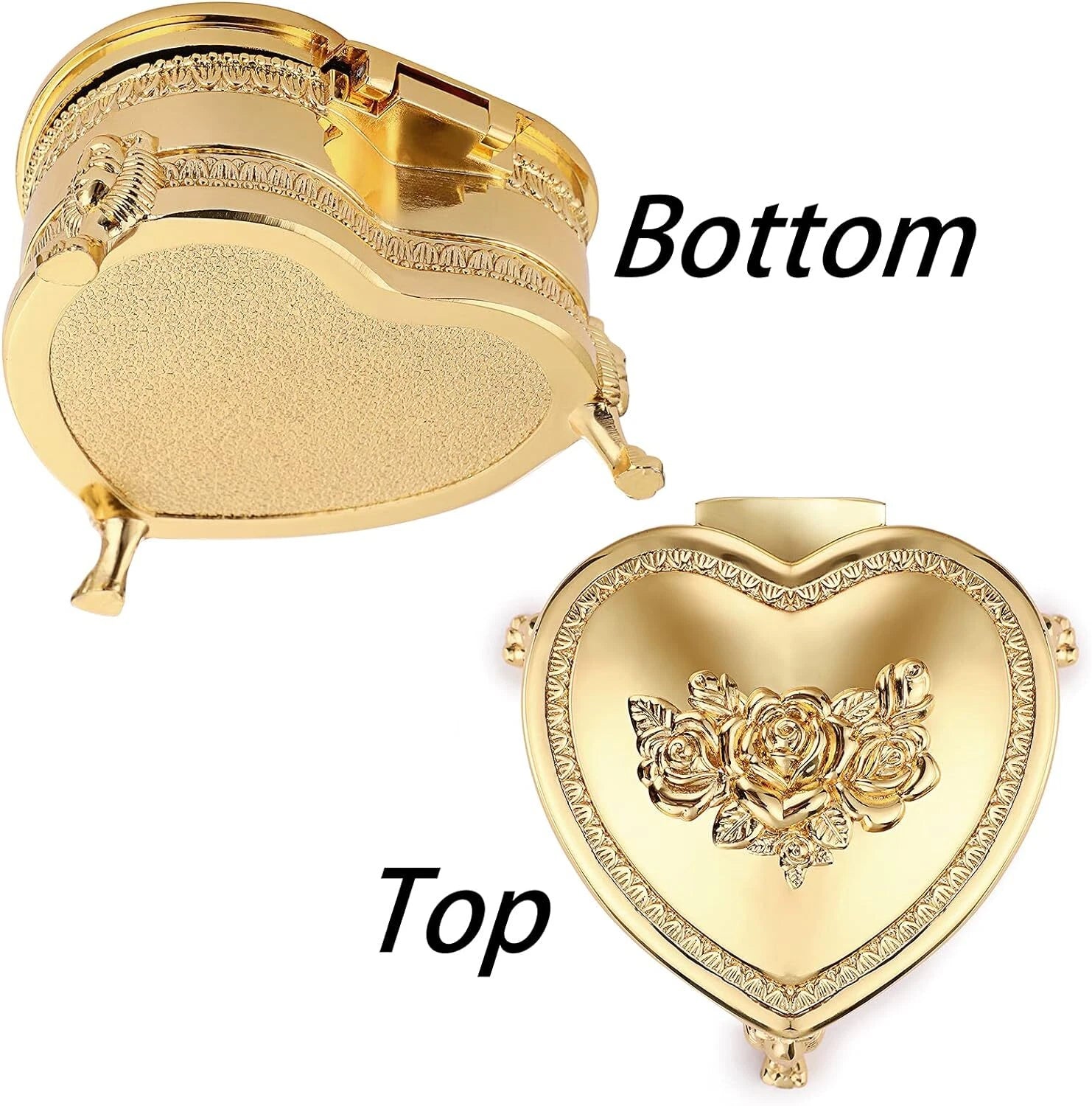 Vintage Metal Jewelry Box with Antique Flower Carved Small Heart Shape Trinket | eBay