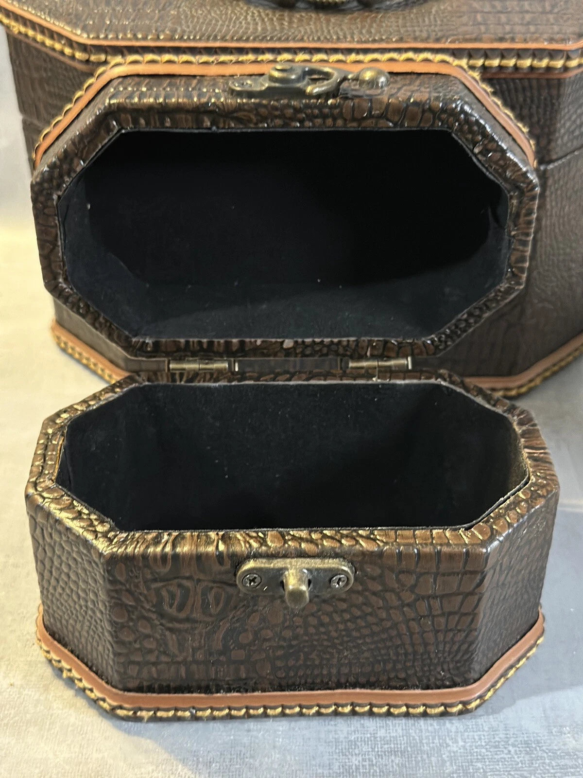 2 Octagon Jewelry/Small Storage Cases W/ Gold Colored Clasps & Hinges Top Handle | eBay