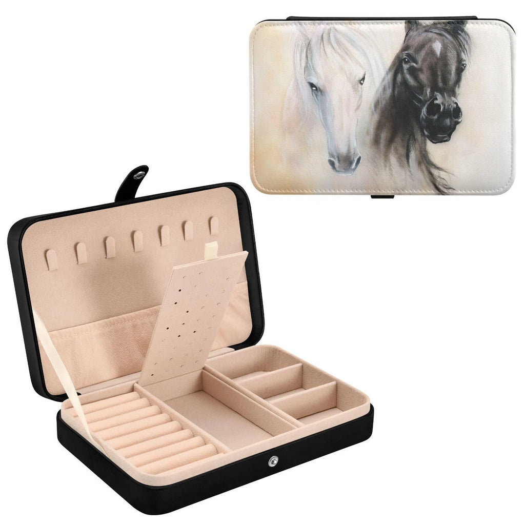 senya Leather Jewelry Box, Black and White Horse Necklace Ring Earrings Stora... | eBay