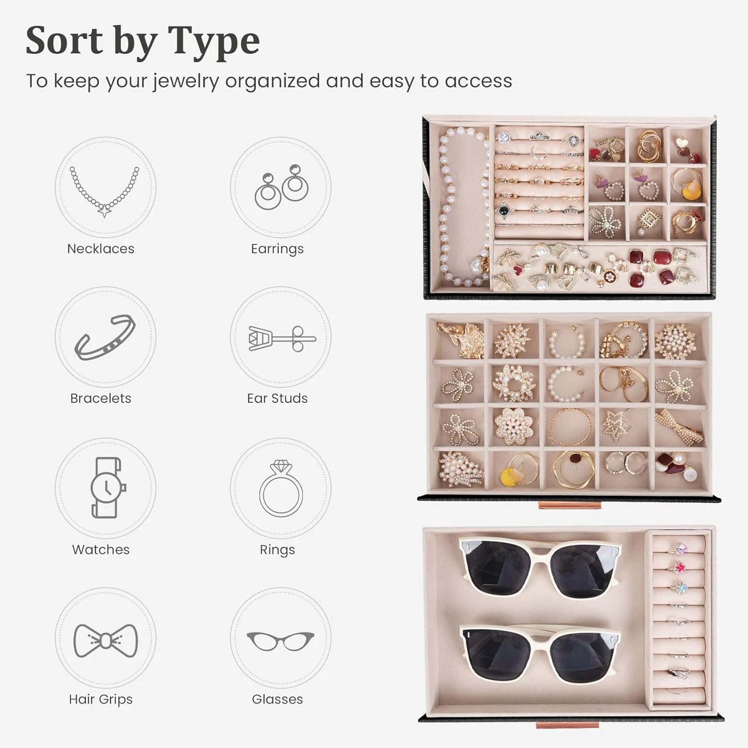 Jewelry Boxes for Women, Jewelry Storage Organizer with 2 Drawers, Jewelry Organ | eBay