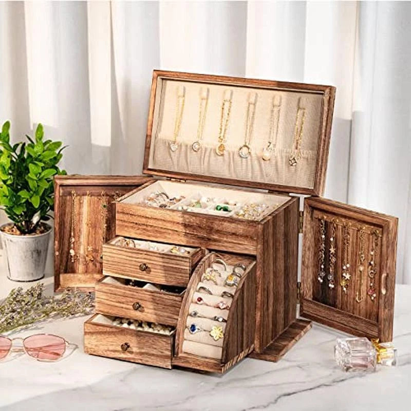 Solid Wood Jewelry Box Organizer Necklaces Rings Earrings Bracelets Rustic Gift | eBay