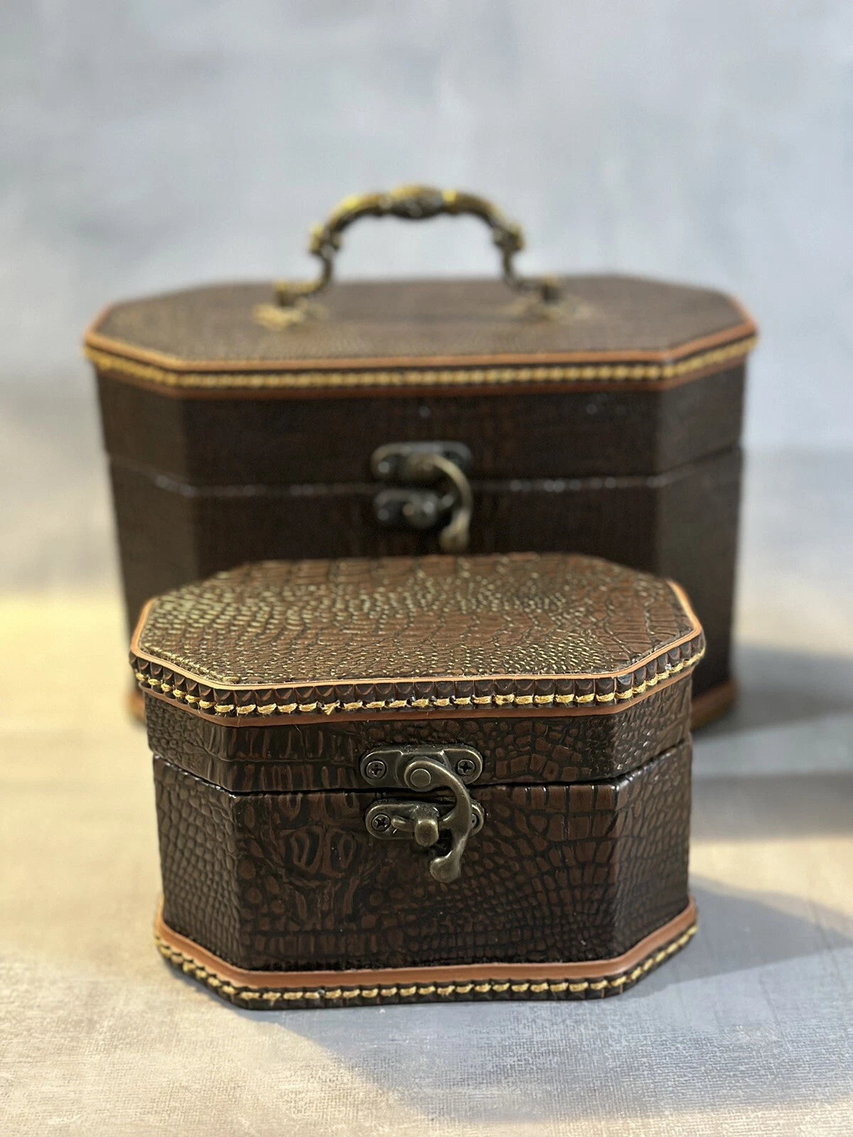 2 Octagon Jewelry/Small Storage Cases W/ Gold Colored Clasps & Hinges Top Handle | eBay