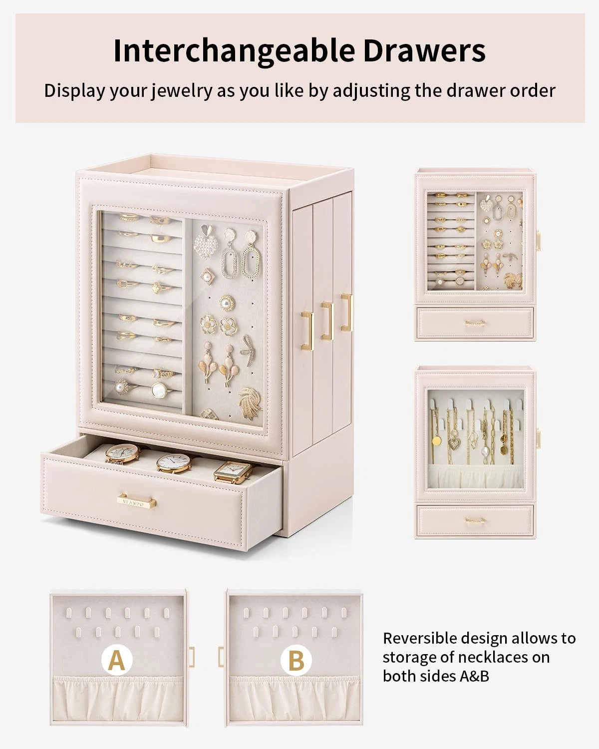 Large Jewelry Organizer with Glass Window Jewelry Box for Necklaces Earrings ... | eBay