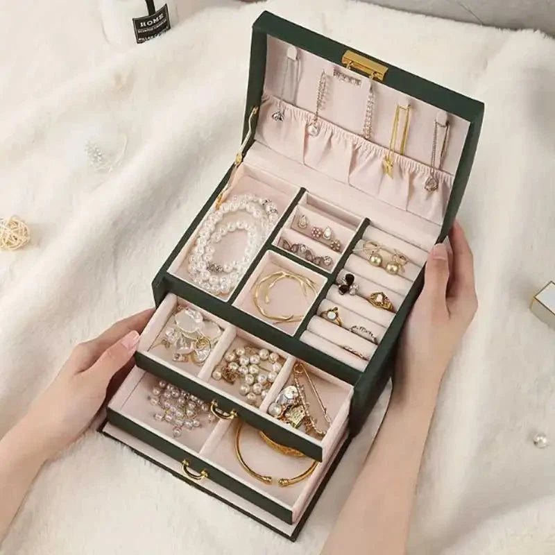 Portable Jewellery Organizer Box Two Drawer Earring Ring Necklace Storage Case | eBay
