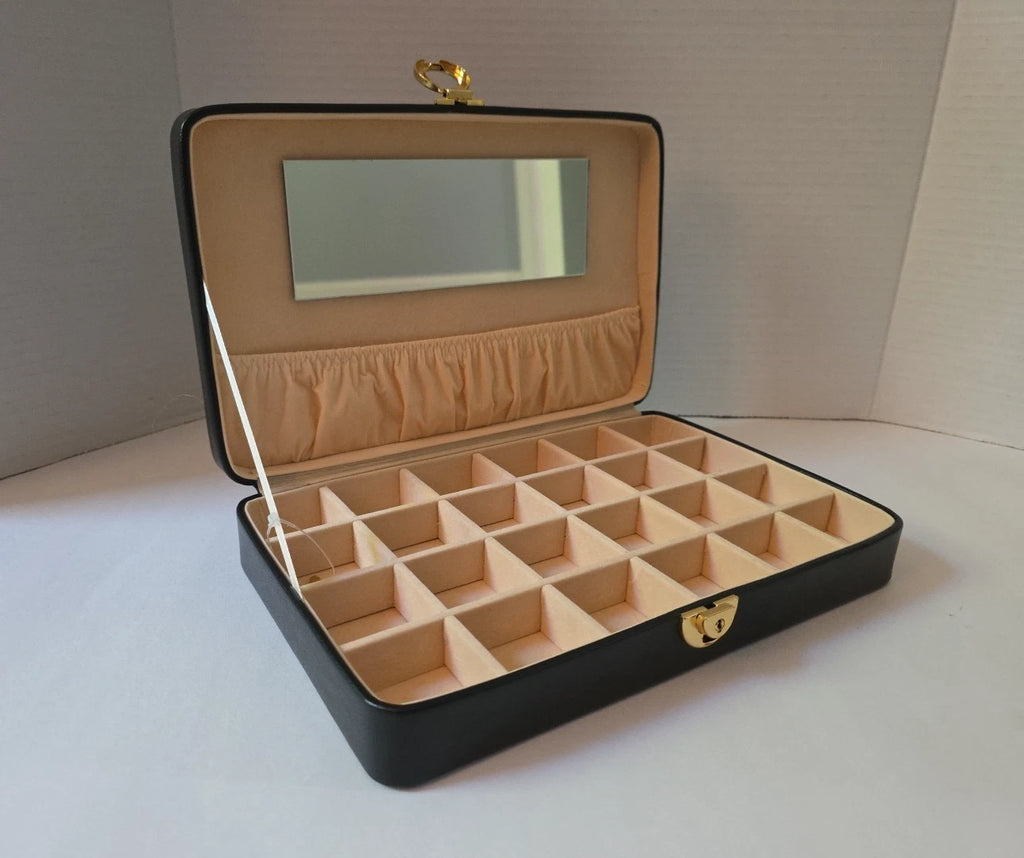 24 Grid Jewelry Box w/ Mirror Pouch & Key Attached Black Padded Top & Gold Clasp | eBay