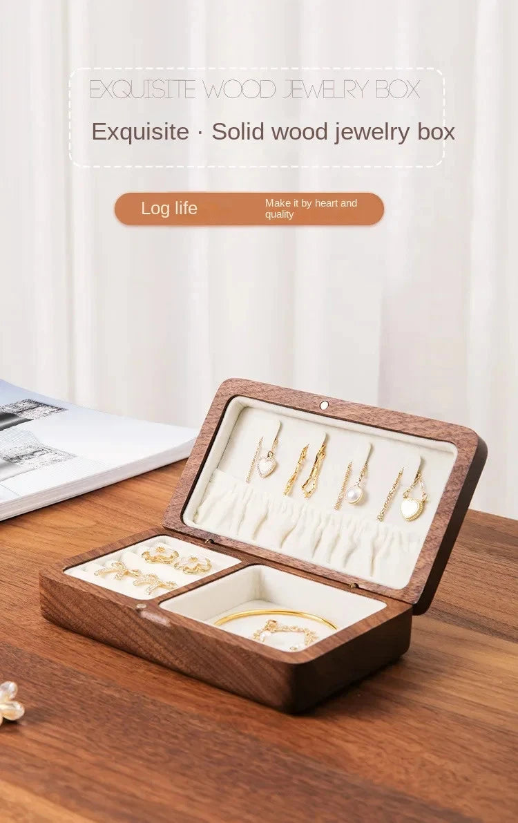Portable Wood Jewelry Storage Box Necklace Earrings Rings Organizer Holder | eBay