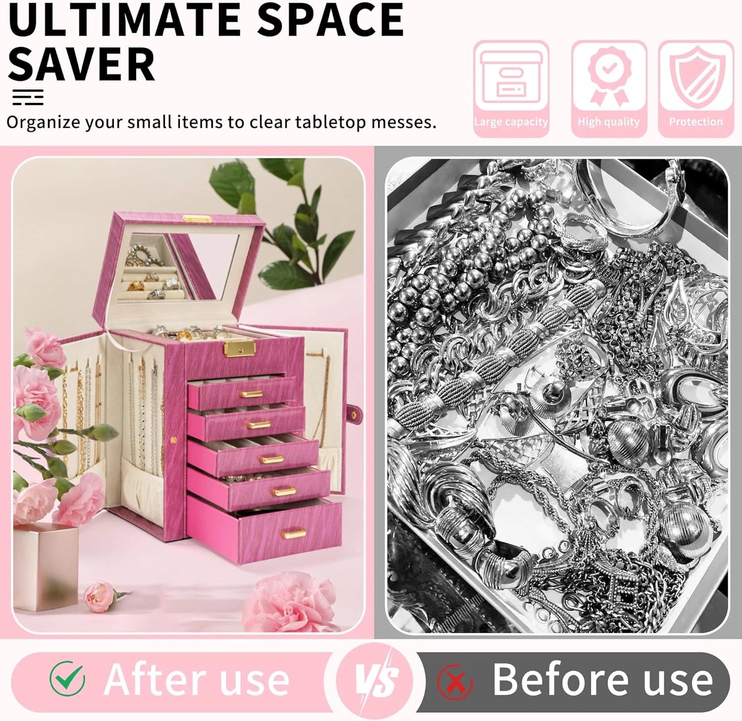 6-Tier Jewelry Box Lockable Leather Jewelry Storage Case with 5 Drawers for Wome | eBay