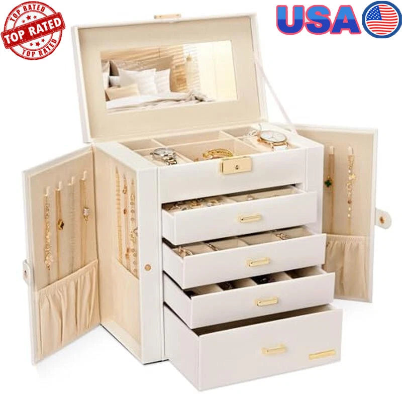 Jewelry Box Organizer Lockable Mirrored Storage Necklaces Watches Earrings New | eBay
