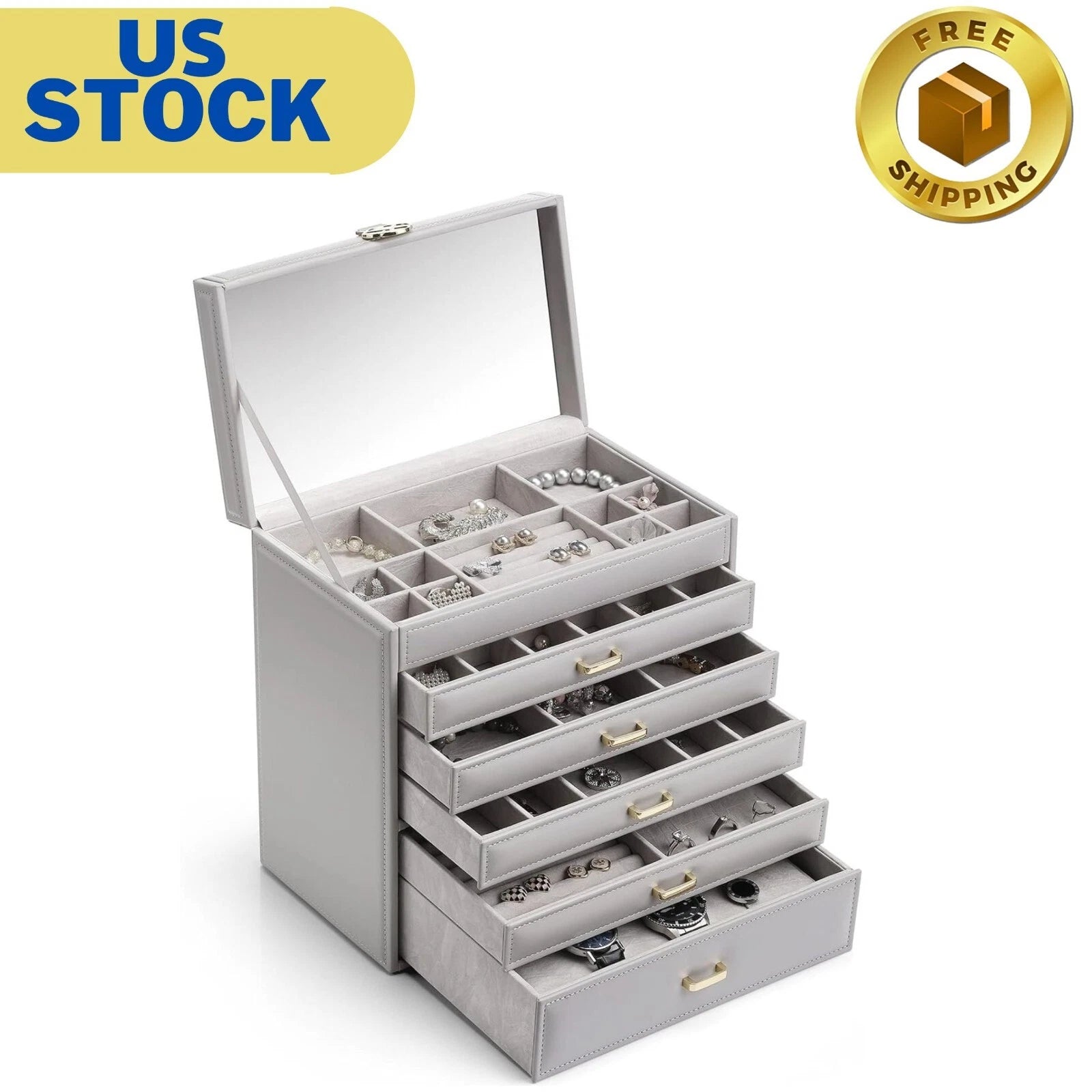 6 Tier Large Jewelry Box for Women - Big Jewelry Organizer Box with Mirror | eBay