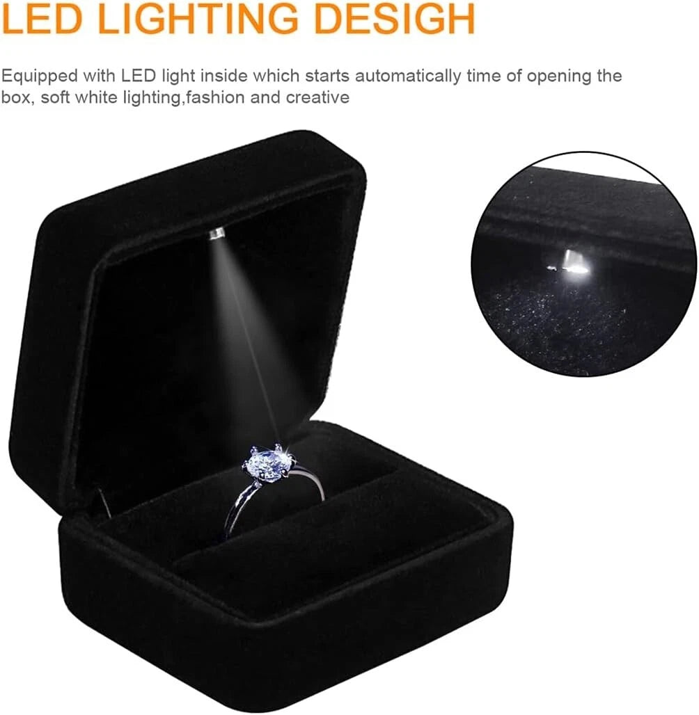 Velvet Ring Box with LED Light Jewelry Display Storage for Wedding Proposal | eBay