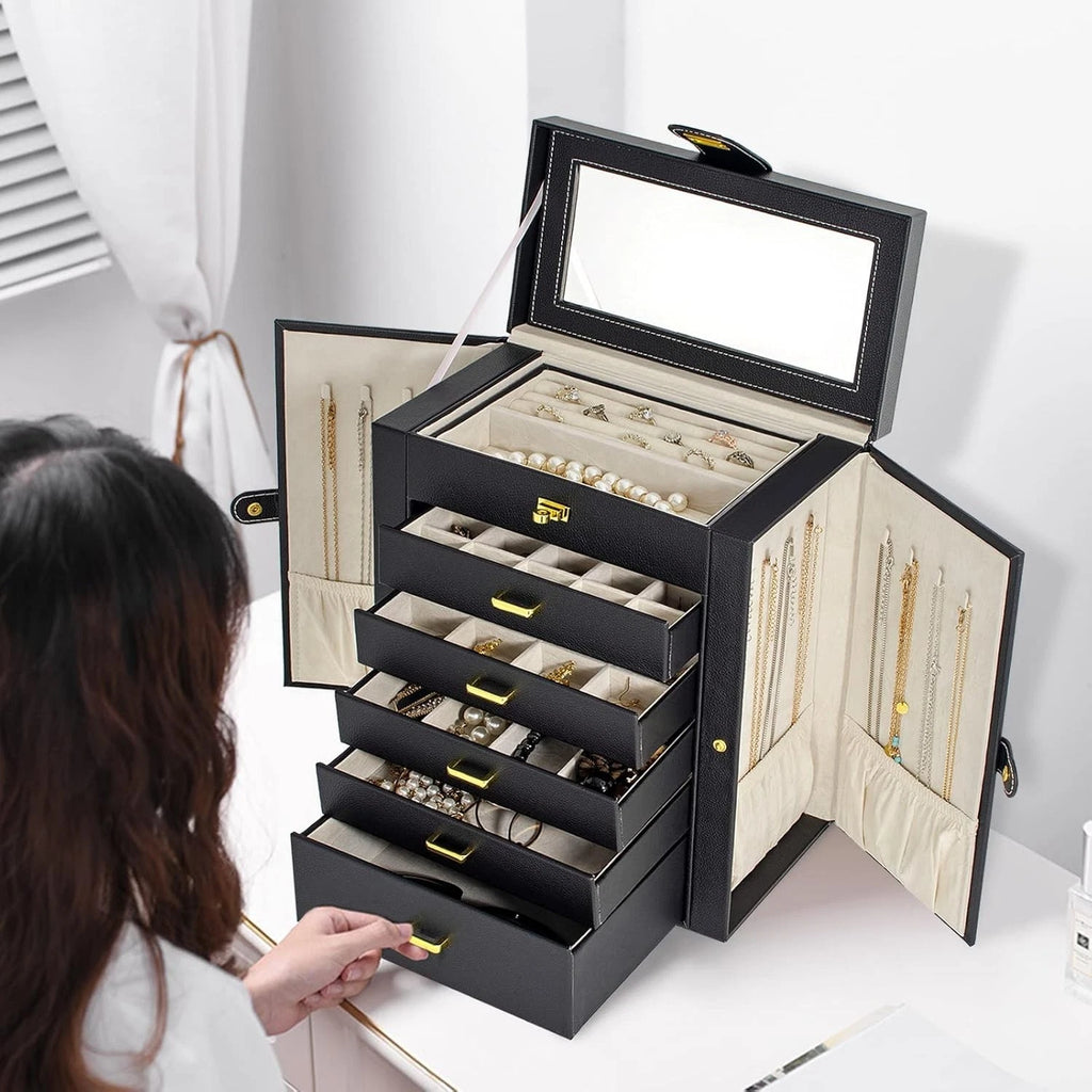 Luxurious Lockable Jewelry Organizer - 36 Compartment Faux Leather Storage Case | eBay