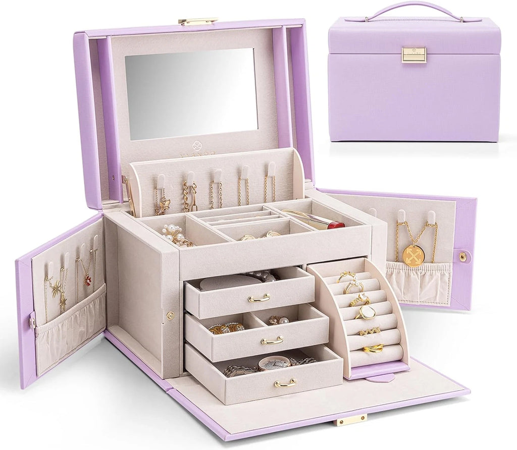 Mirrored Jewelry Box Organizer, Leather Jewelry Storage Case, Necklaces Earrings | eBay