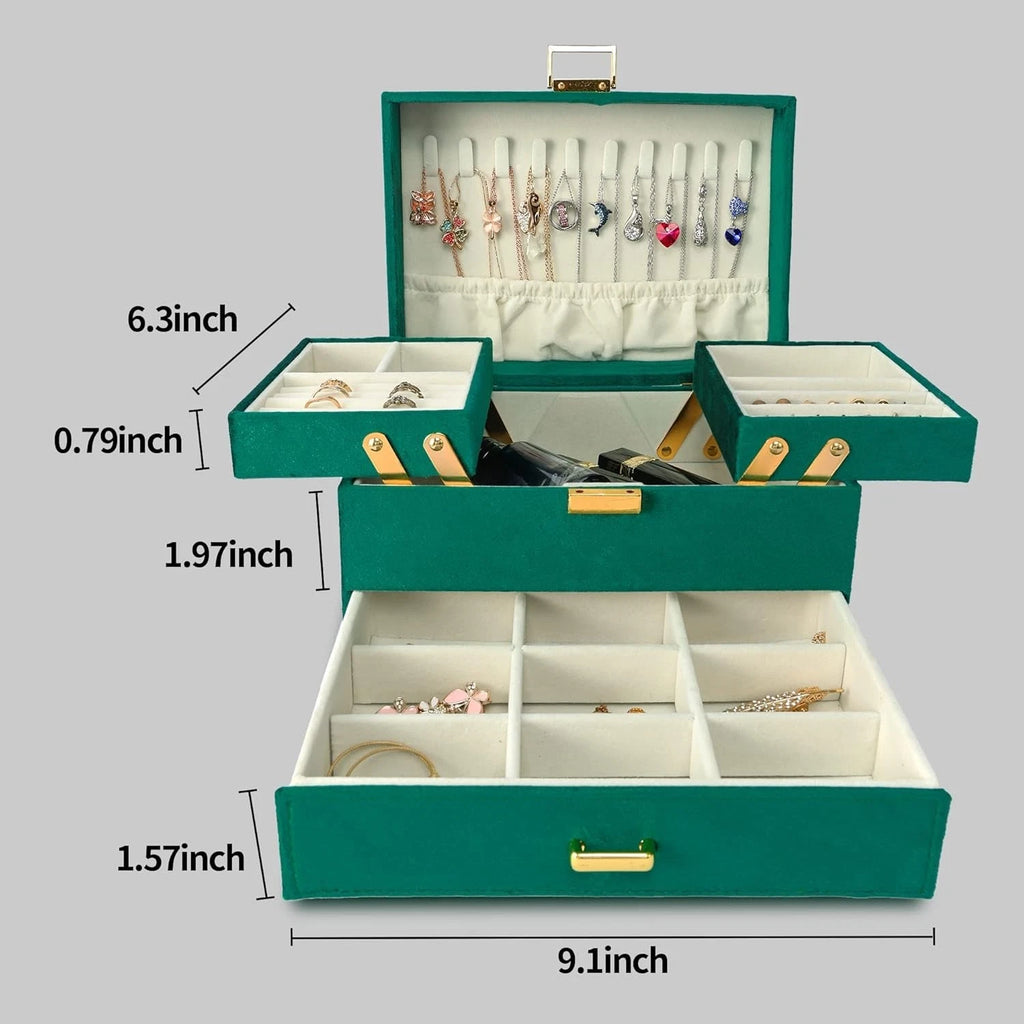 Jewelry Box for Women, 3 Layers Large Velvet Jewelry Organizer, Jewelry Storage | eBay