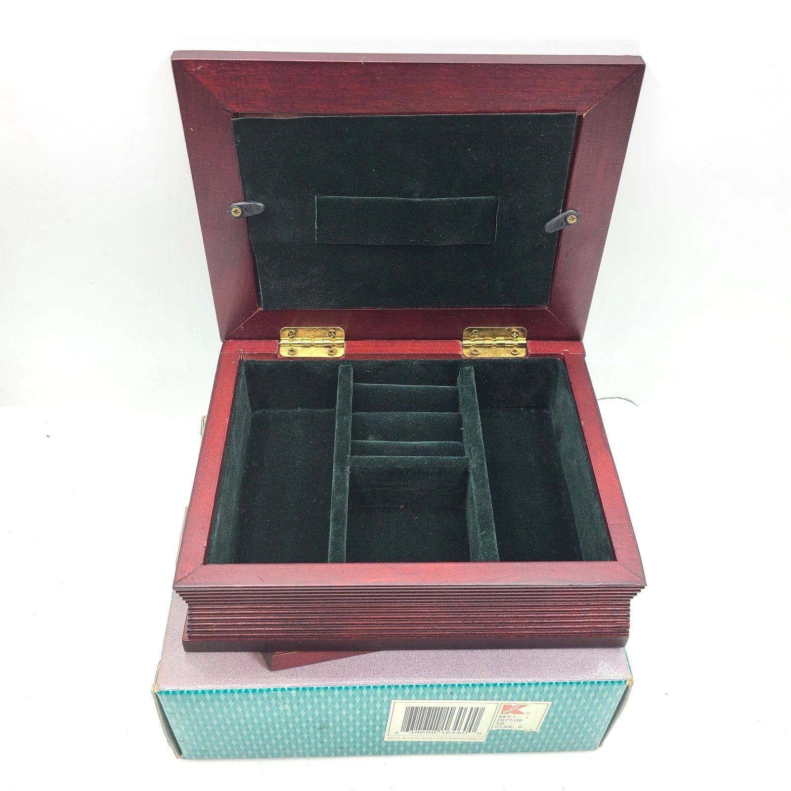 Kmart Gift Gallery Wooden Jewelry Organizer Box Mens Maroon Built-In Photo Frame | eBay