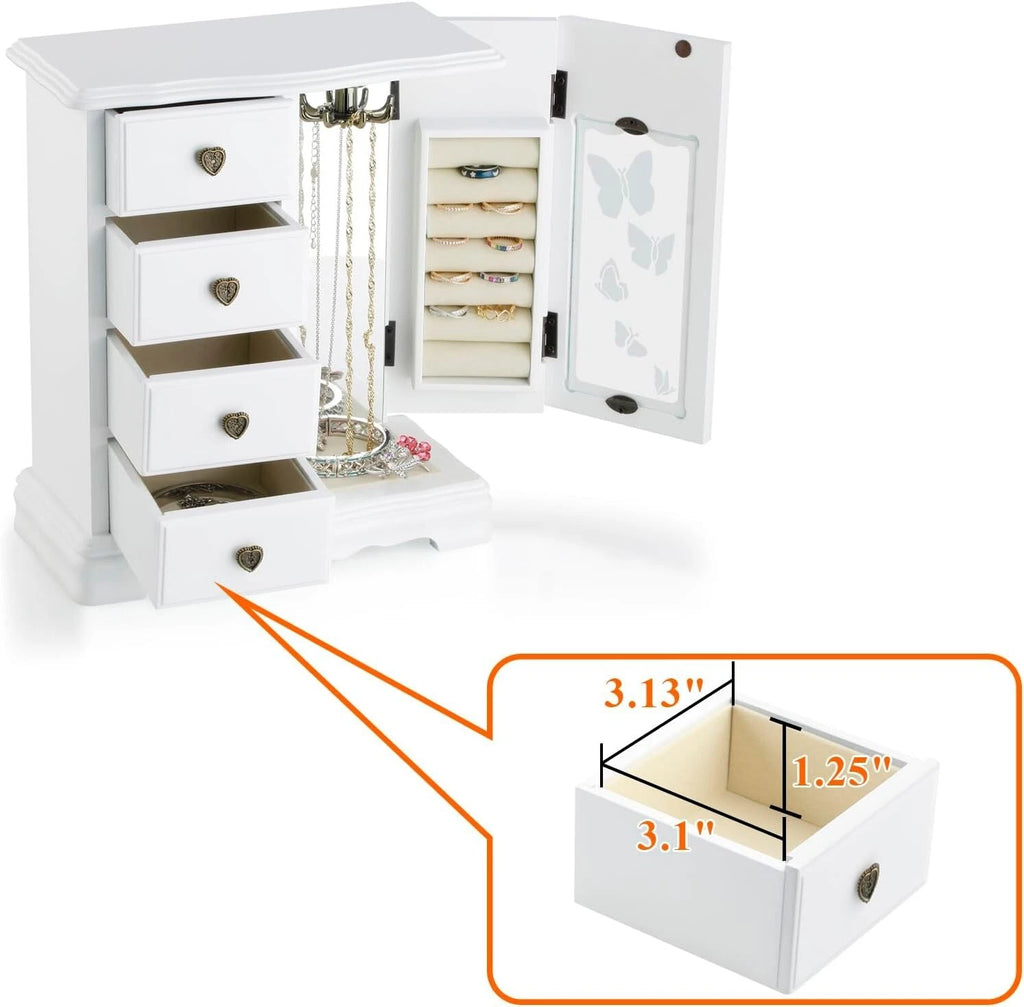 Luxury White Jewelry Organizer with Velvet Lining and Built-in Mirror for Women | eBay