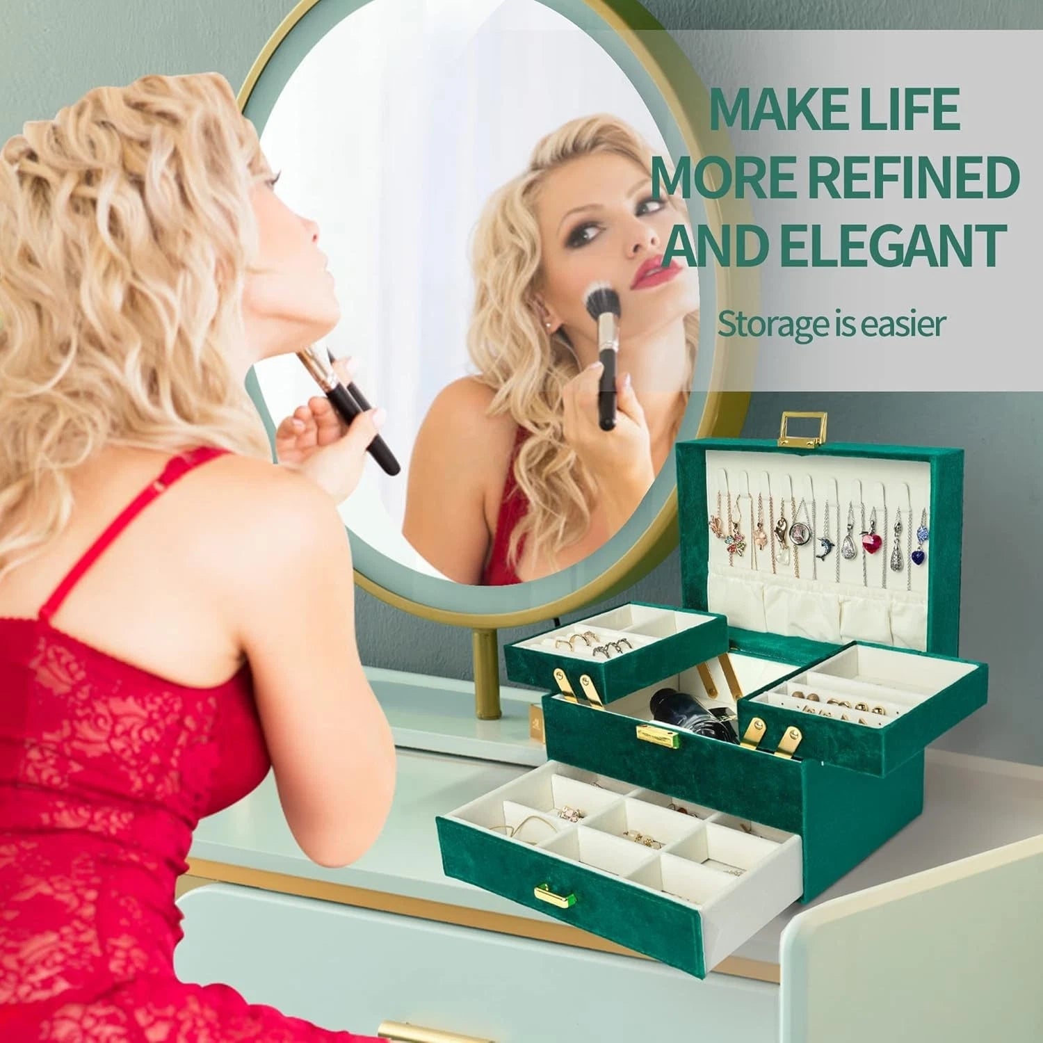 Jewelry Box for Women, 3 Layers Large Velvet Jewelry Organizer, Jewelry Storage | eBay