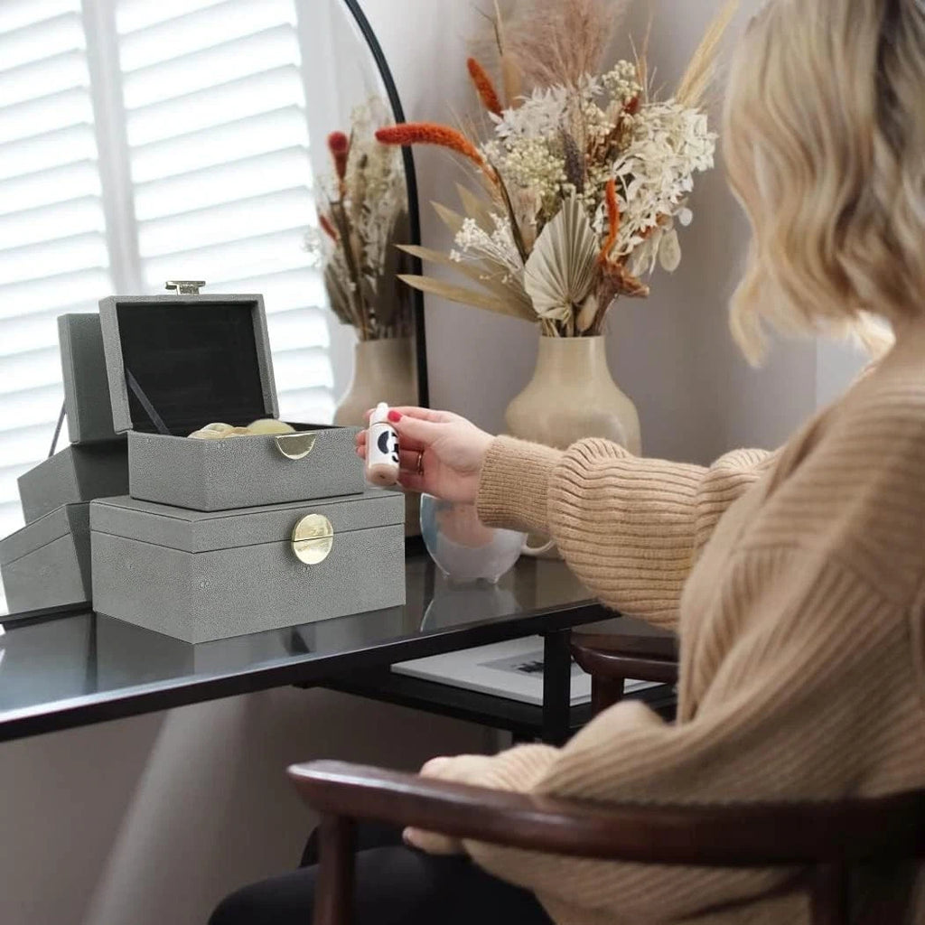 Faux Leather Jewelry Box with Gold Hardware Accents Set of 2 (Dark Gray) | eBay