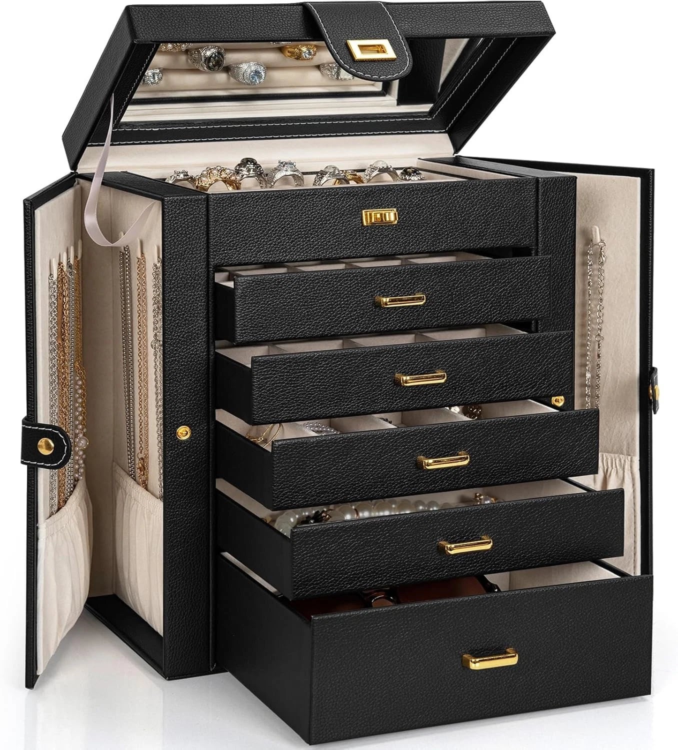 Luxurious Lockable Jewelry Organizer - 36 Compartment Faux Leather Storage Case | eBay