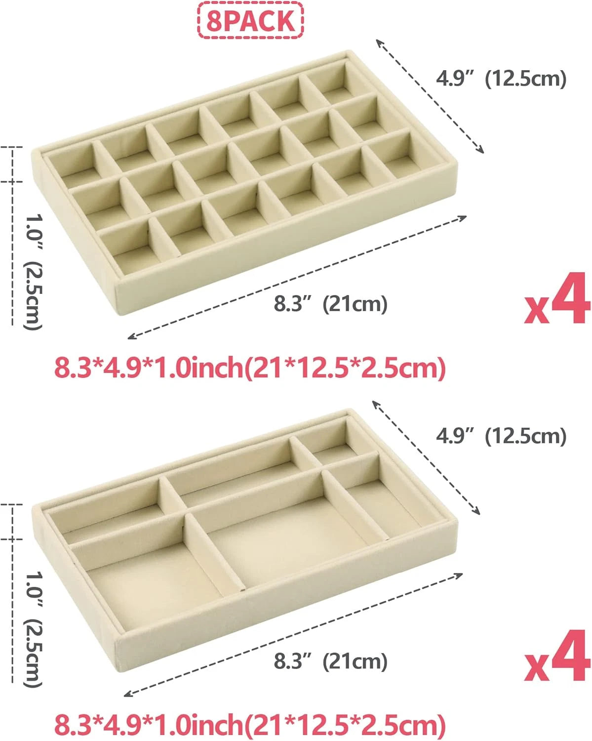 Set of 8 Stackable Velvet Jewelry Trays Organizer, Jewelry Storage Box Display T | eBay