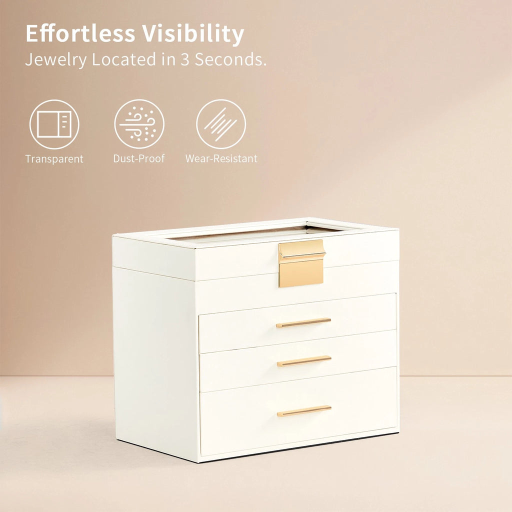 Deluxe White Velvet Jewelry Box with Clear Top Two Drawer Storage Case | eBay