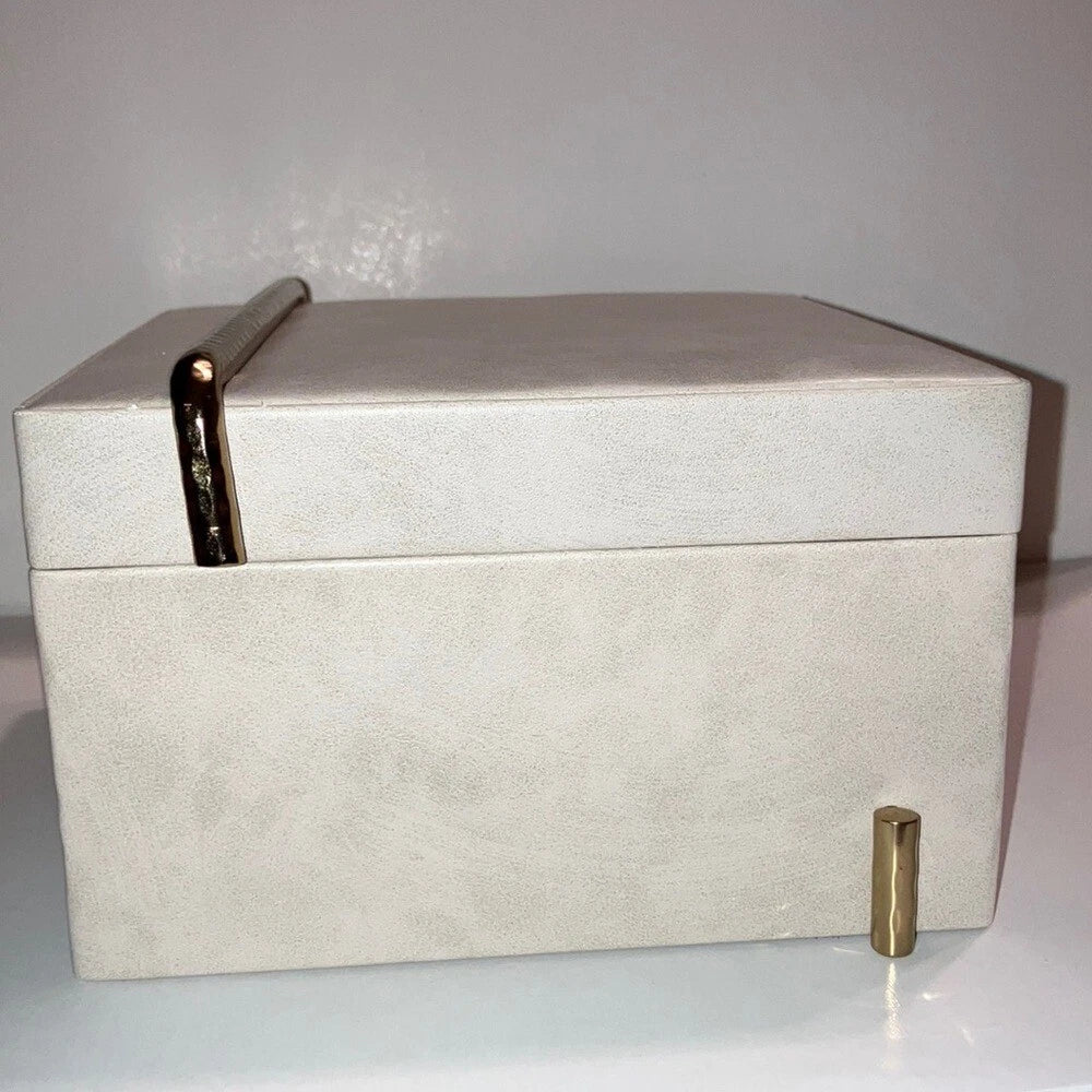 Cream Jewelry Box with Gold Accents - Faux Leather | eBay