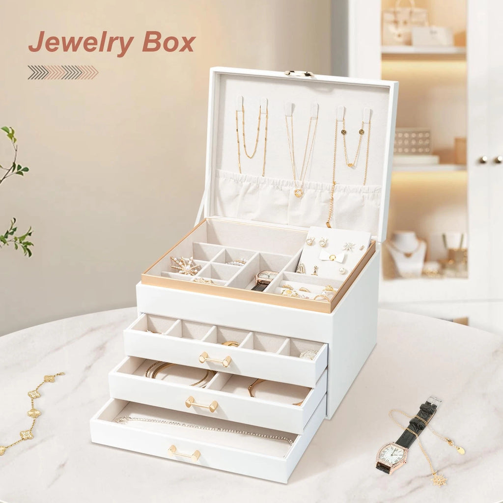 Jewelry Box for Women,4-Layer Leather Jewelry Holder Organizer with 3 Drawers... | eBay