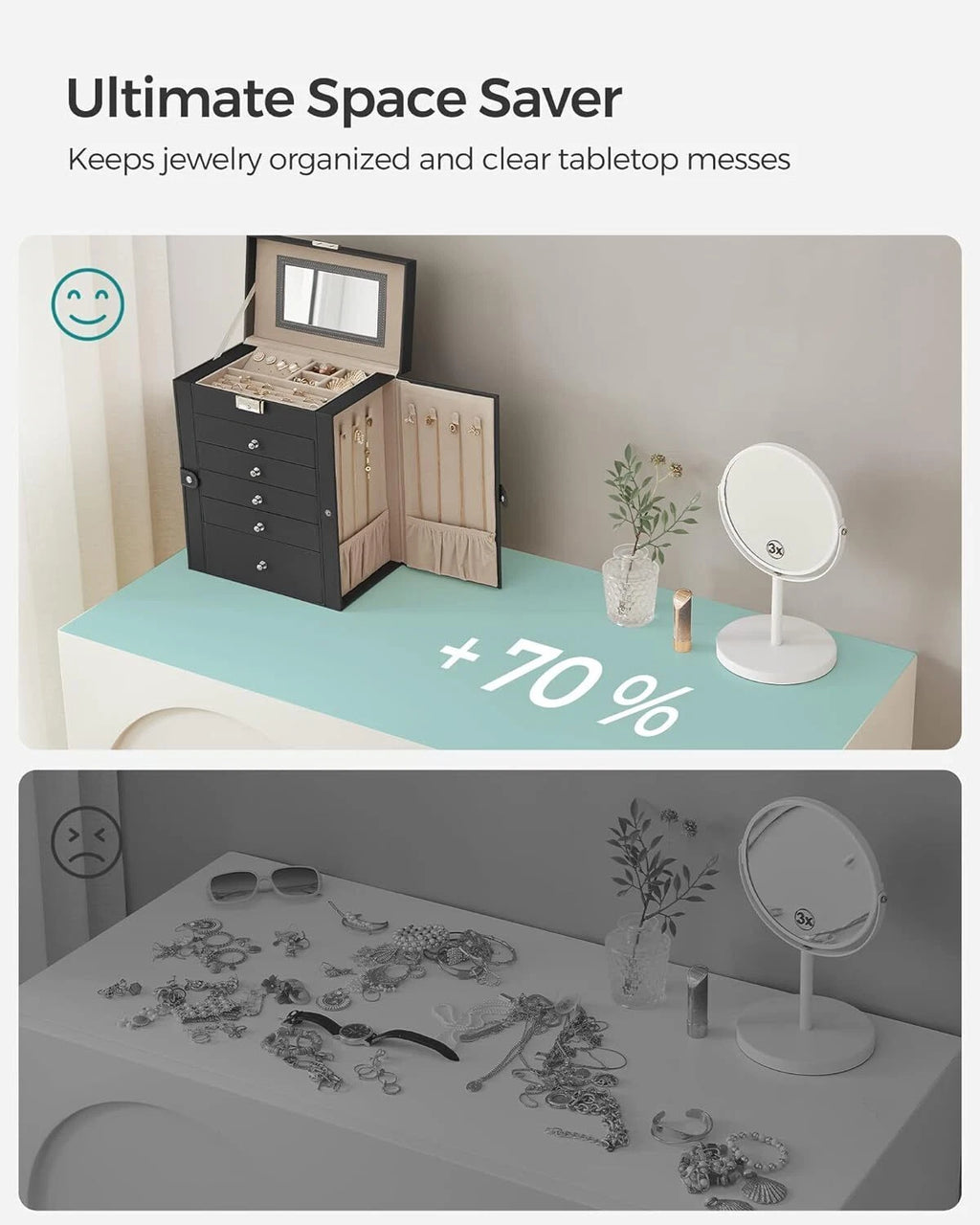 6 Tier Jewelry Box Case with 5 Drawers Mirror Lockable Jewelry Storage Organizer | eBay