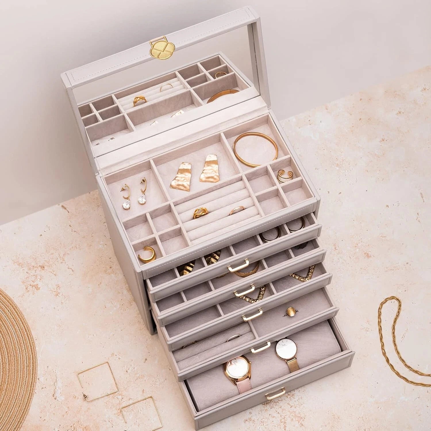 6 Tier Large Jewelry Box for Women - Big Jewelry Organizer Box with Mirror | eBay