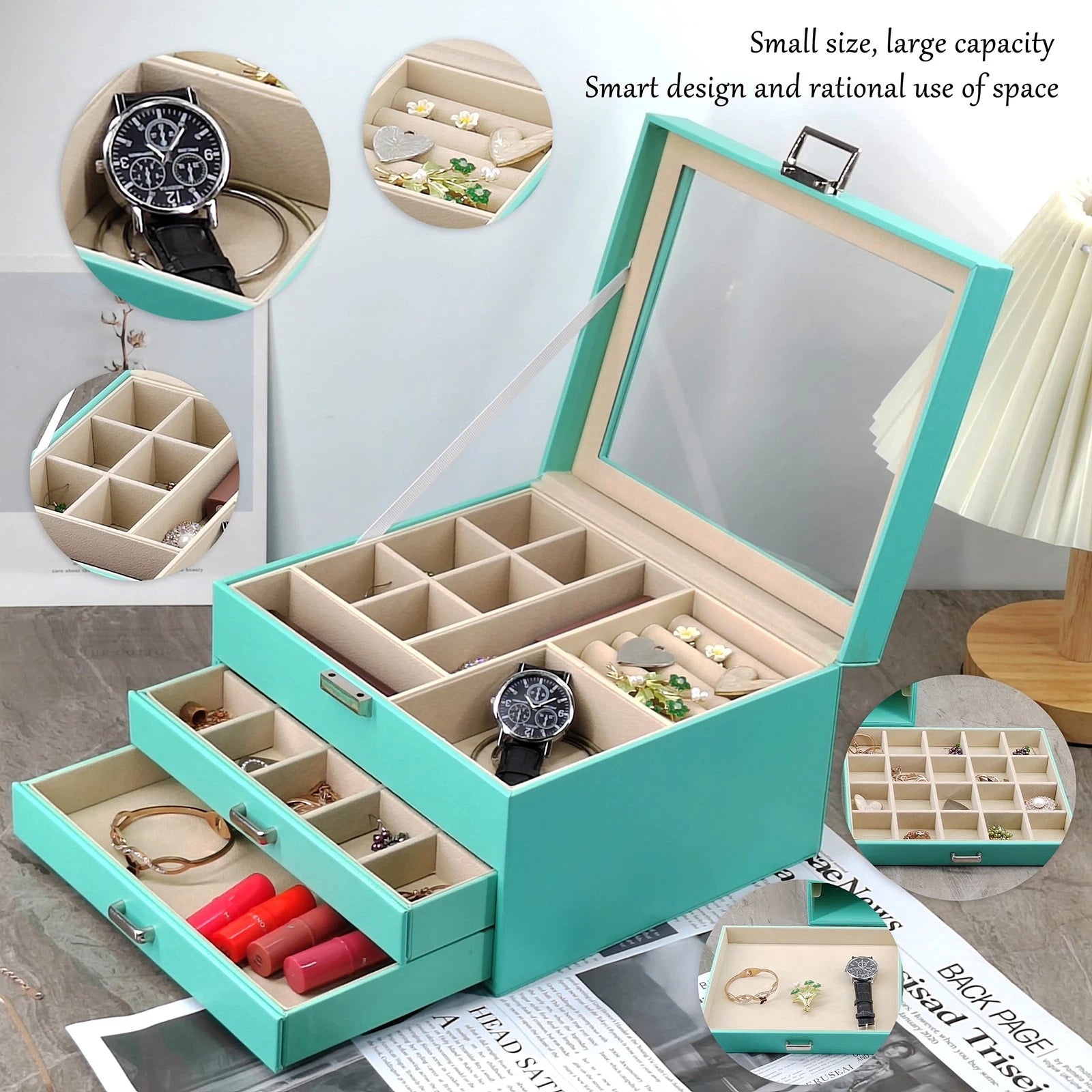 Clear Lid Jewelry Box,3 Layers Jewelry Organizer Large Multi-Functional Jewel... | eBay