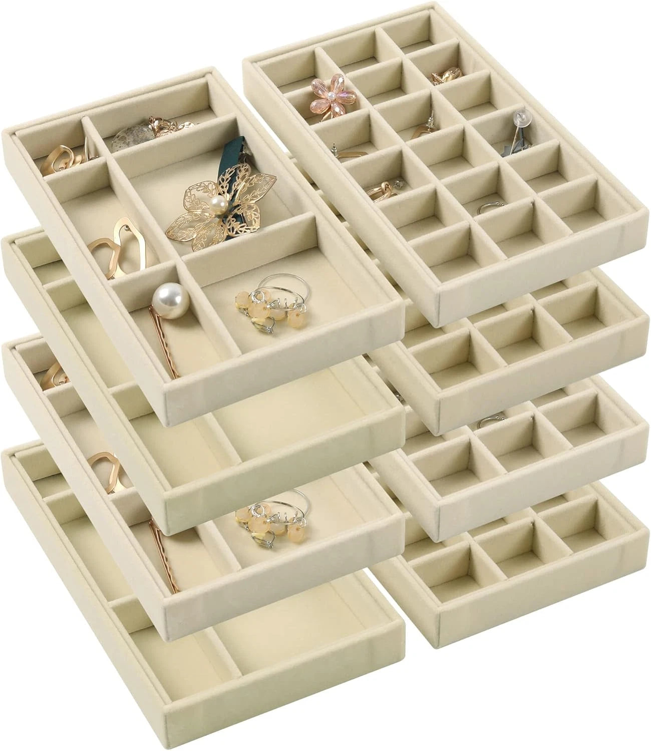 Set of 8 Stackable Velvet Jewelry Trays Organizer, Jewelry Storage Box Display T | eBay