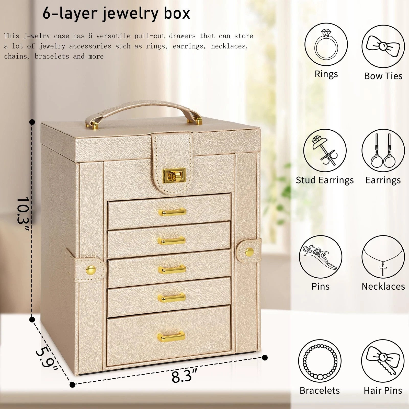 6-Tier Jewelry Box Organizer Functional Leather Jewelry Storage Case for Wome... | eBay