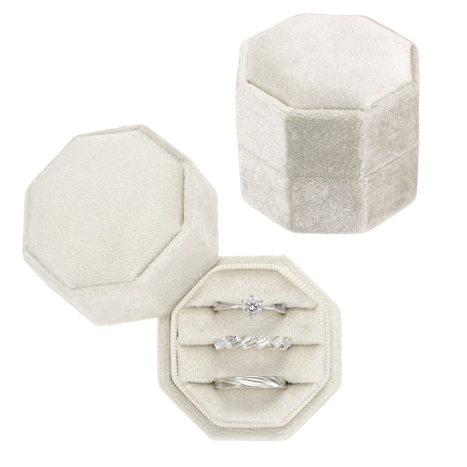 3 Slots Velvet Ring Boxes, 2 Pack Octagonal Jewelry Organizer, Champagne | eBay