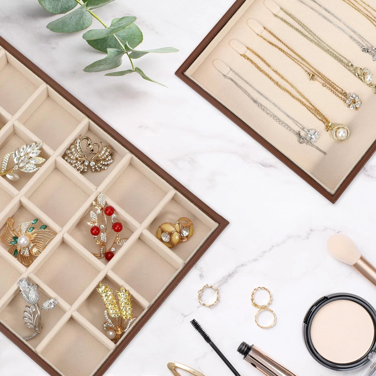 Stackable Jewelry Organizer Tray with Lid, PU Leather Jewelry Storage Holder ... | eBay