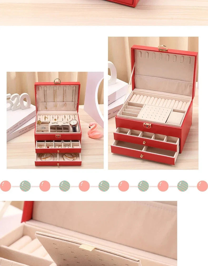 Leather Drawer Necklace Earrings Bracelets Jewelry Storage Box Organizer Display | eBay