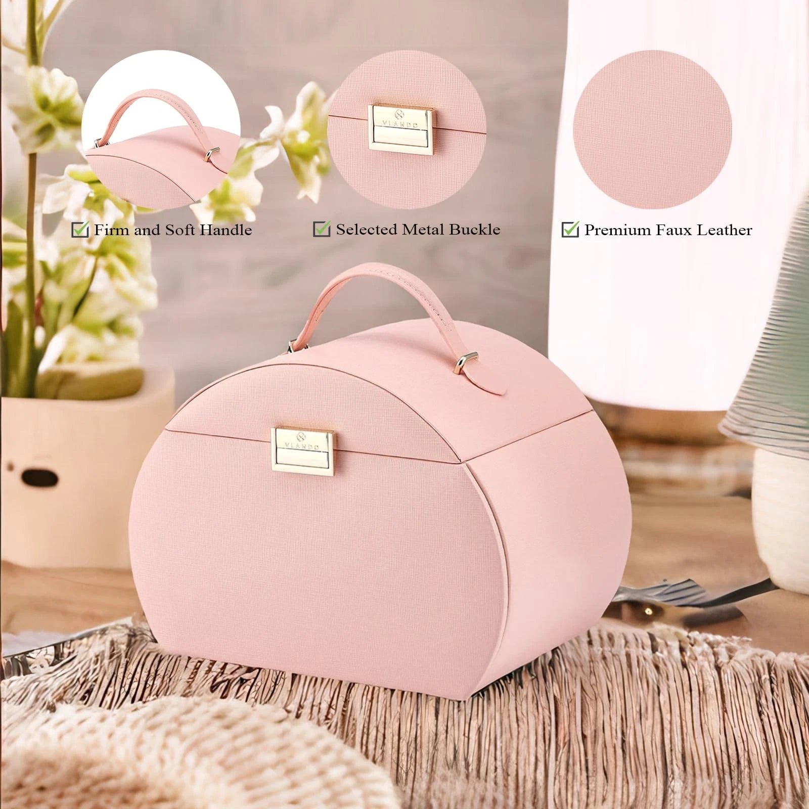 Princess-Style Luxury Jewelry Box, Leather Mirrored Necklaces Earrings Rings ... | eBay