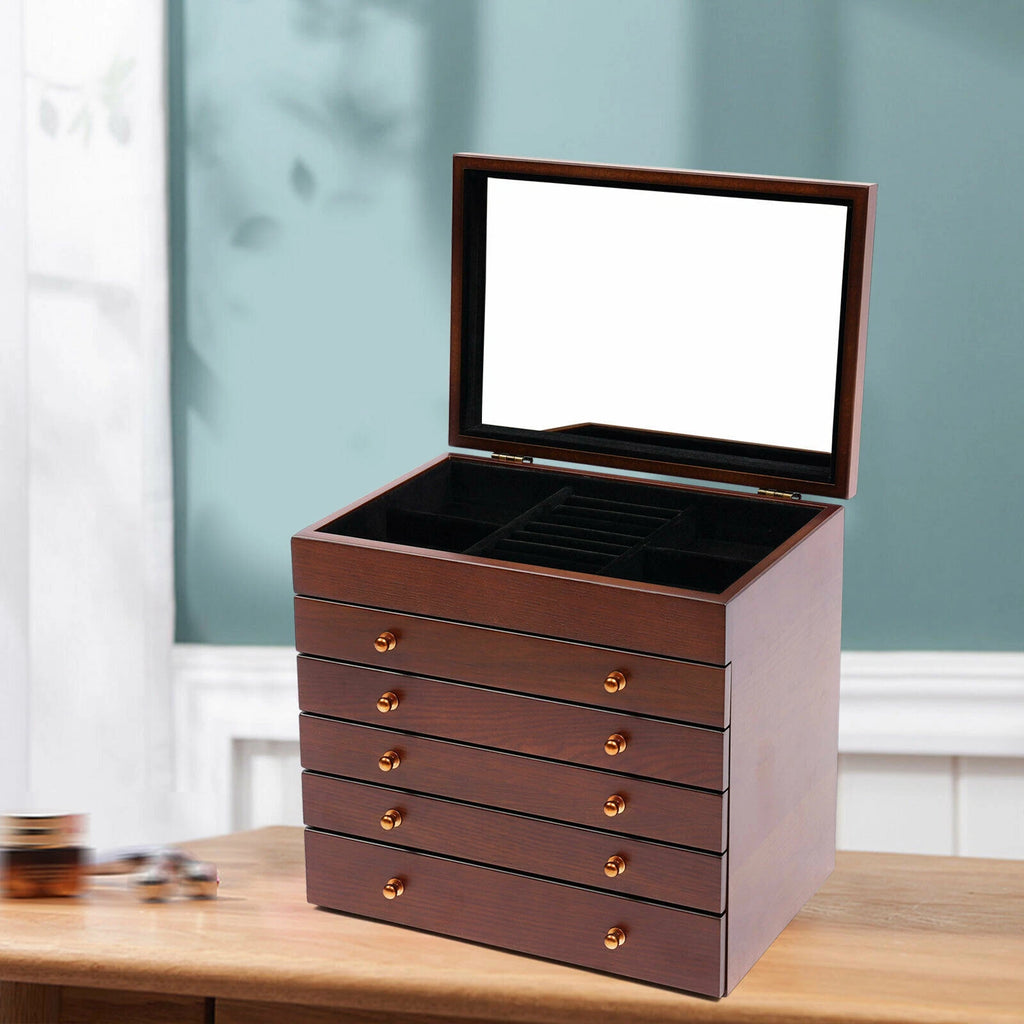 Wooden Jewelry Storage Box 6 Layer Watches Necklace Case Cabinet with Drawers | eBay