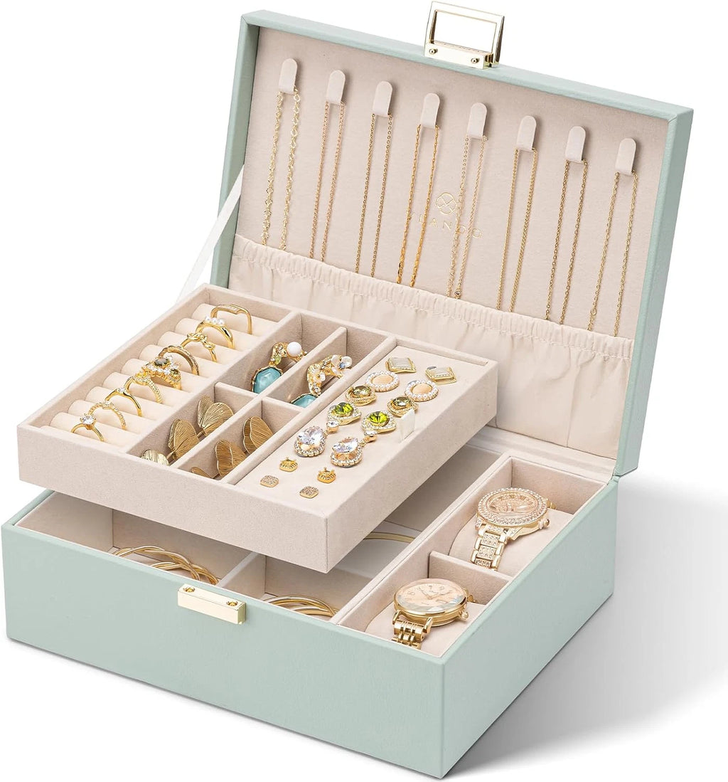 2 Layer Jewelry Box Large Jewelry Organizer for Women Removable Jewelery Tray wi | eBay