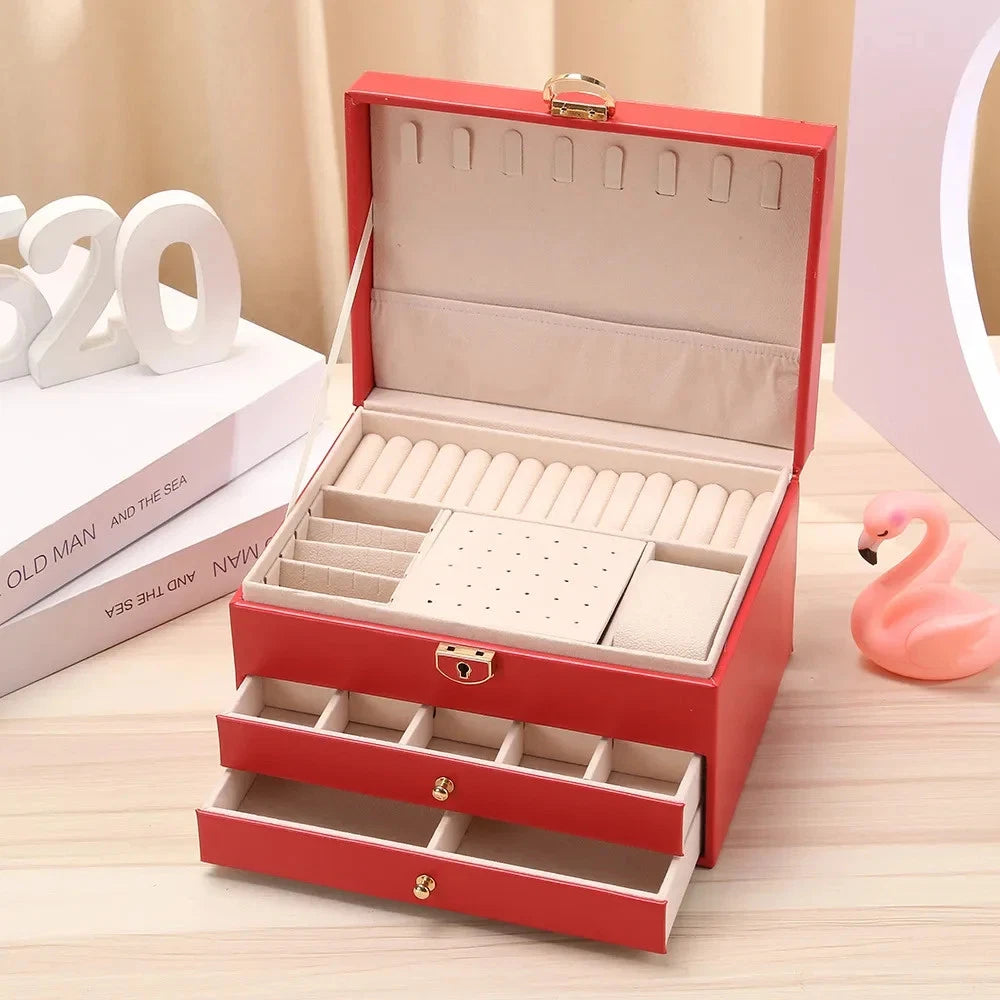 Leather Drawer Necklace Earrings Bracelets Jewelry Storage Box Organizer Display | eBay