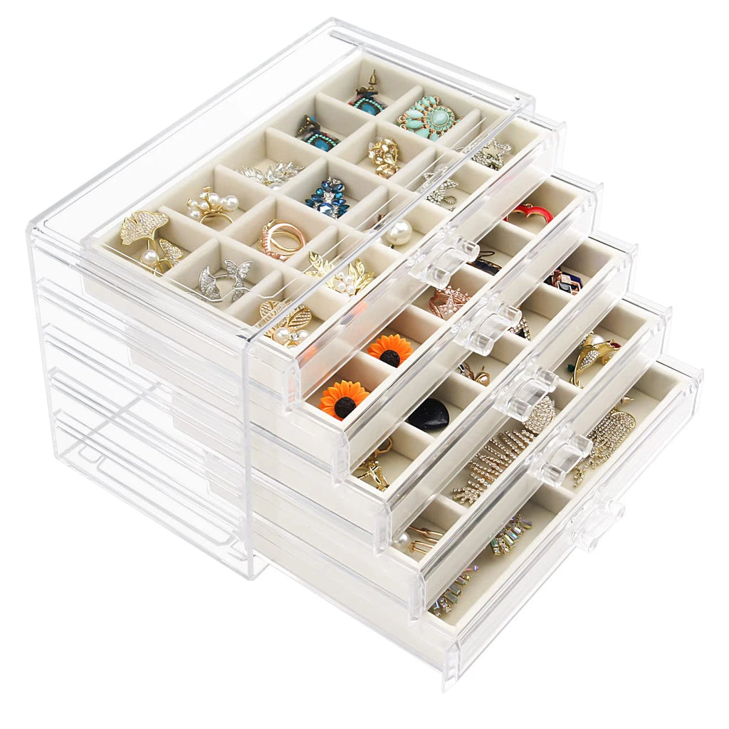 Watpot Acrylic Jewelry Box with 5 Drawers, Clear Earring Storage Organizer | eBay