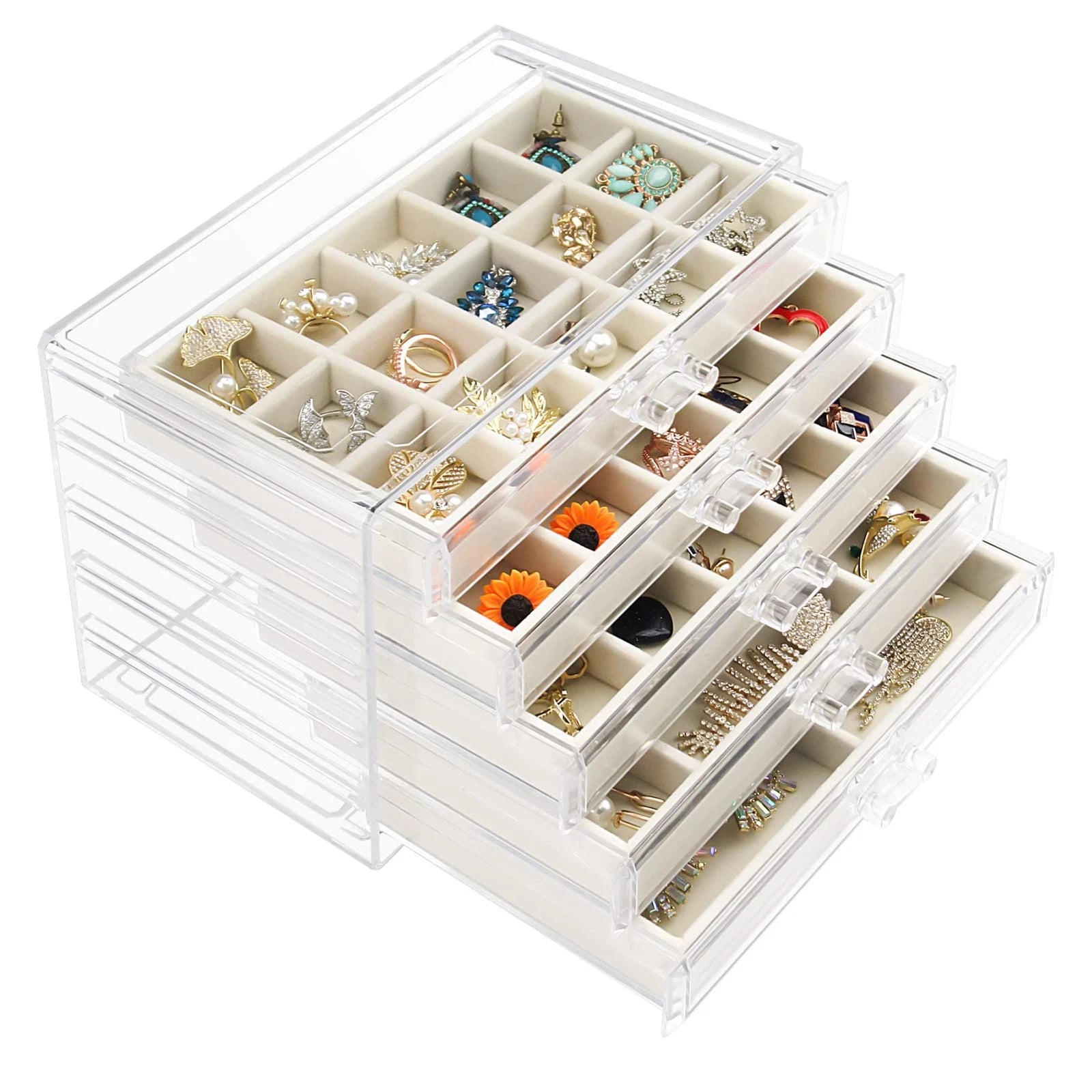 Watpot Acrylic Jewelry Box with 5 Drawers, Clear Earring Storage Organizer | eBay